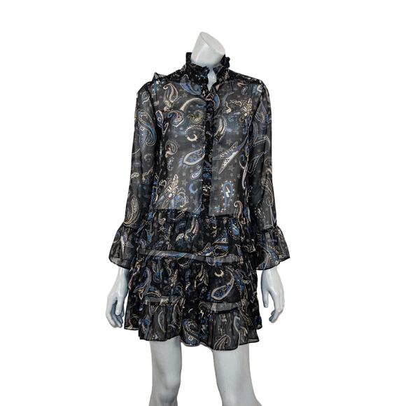 ZADIG & VOLTAIRE Women's Ribbie Paisley Short Dress Black sheer poly size XS - Picture 1 of 9